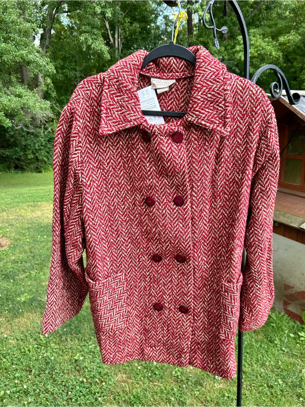 Boyne Valley Weavers Ireland RED  Herringbone Tweed Wool Blend Coat 2X NWT